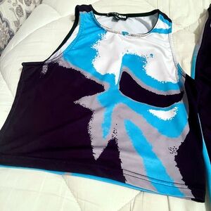 Fashion Nova Black & Blue Abstract Print Tank Top | Heat-Censored Look | Size S